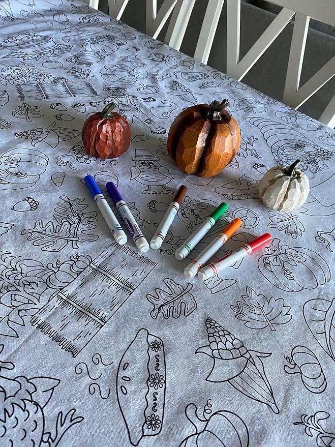 Thanksgiving and Fall Fun Design – Square Tablecloth 60”X60”– Interactive Coloring Tablecloth for Kids - Poly/Cotton Fabric - Washable and Reusable – DIY Activity for Children and Adults - Image 7