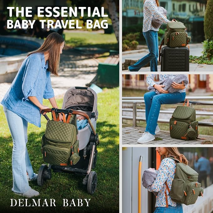 Large Diaper Bag Backpack for Mom & Dad | Unisex Baby Travel Bag | 15 Pockets | Changing Pad | Stroller Straps | Stylish & Washable | Newborn Essentials | Army Green - Image 9