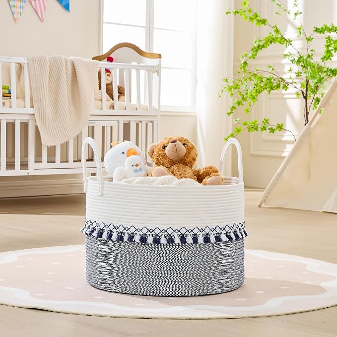 KAKAMAY Large Blanket Basket with Handles, Storage Basket for Living Room | Extra Large Capacity | Natural Cotton Rope | Blanket Storage | Woven Storage Basket | Stuffed Animal Storage | Laundry Basket - Image 2