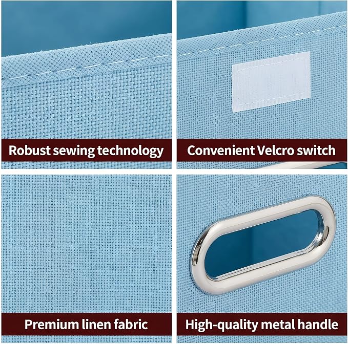 STOREONE Fabric Storage Cube Bins Foldable Organizer Container Collapsible Basket with Lids and Metal Handles, for Home, Bedroom, Closet 6 Pcs (multicolour-blue) - Image 7