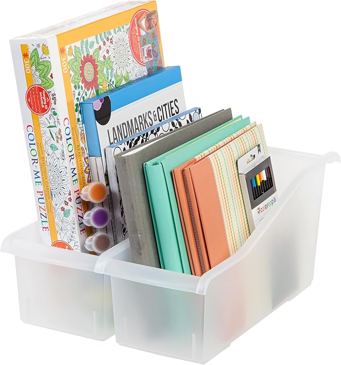 IRIS USA 8-Pack, Connecting Book Bin Organizer Magazine Holder, Clear | Organize books, folders, school supplies and classroom materials with connecting storage for teachers and students - Image 7