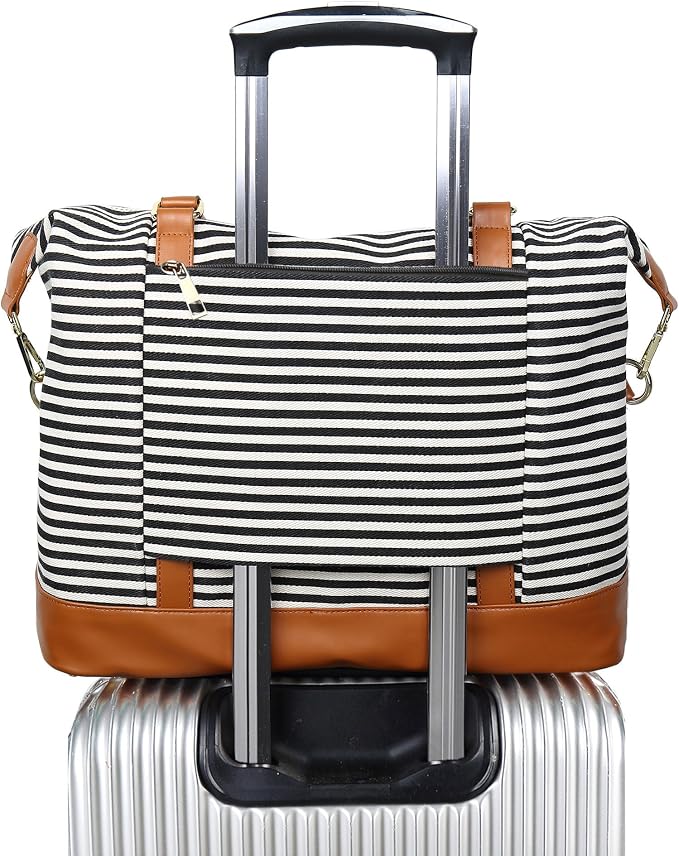 Bluboon Travel Tote Bags with Zipper Ladies Canvas Bag Weekender Overnight Bag for Women Carry on Duffel Bag Trolley Sleeve by BLUBOON