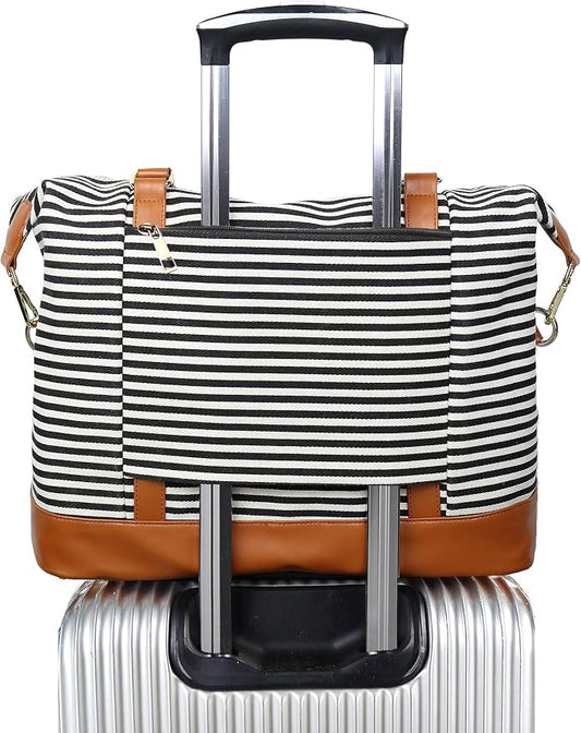 Bluboon Travel Tote Bags with Zipper Ladies Canvas Bag Weekender Overnight Bag for Women Carry on Duffel Bag Trolley Sleeve by BLUBOON