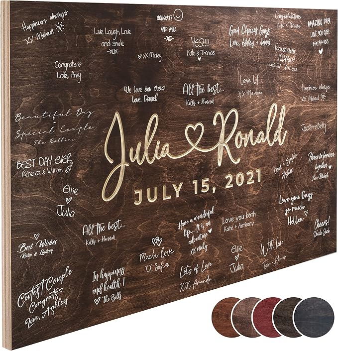 Personalized Wedding Guest Book Alternative with Couple's Names & Date, 5 Colors, 4 Sizes, Rustic Wedding Decorations, Includes Signing Marker, D1 by USA+CUSTOM+GIFTS