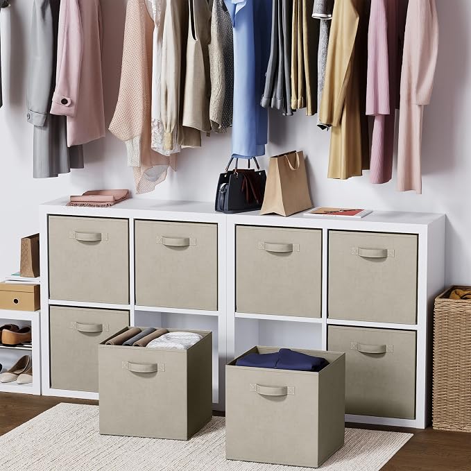 Fabric Storage Cubes for Cube Organizer - 8 Pack Heavy Duty Storage Bins - 13 Inch Cube Storage Bin, Use As A Clothes Storage Box In Closet, Baskets For Shelves or Cubbies Storage bins (Beige) - Image 7
