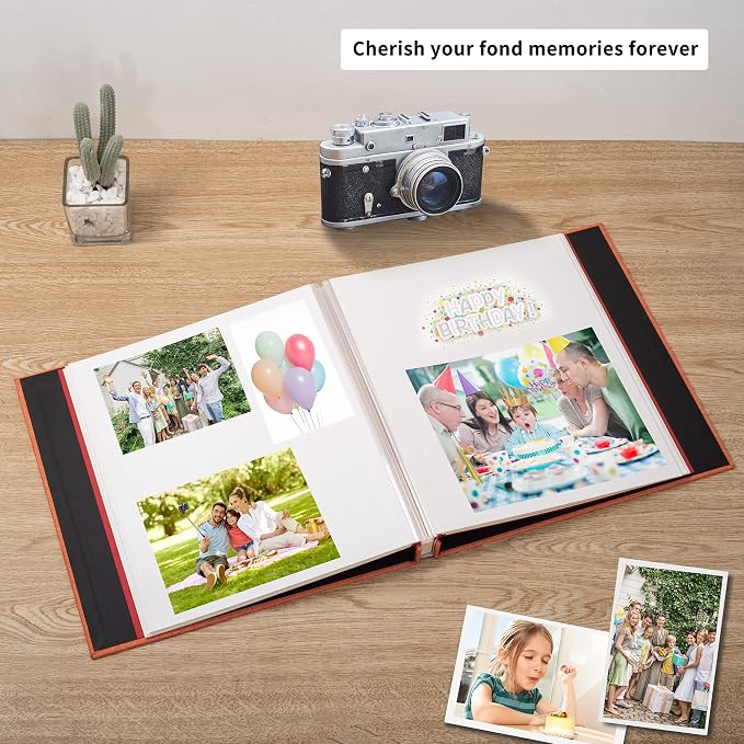 Orange Photo Album Self Adhesive Scrapbook Album for 4×6 Photos/Pictures DIY Linen Cover Album 15 Sheets/30 Blank Pages for Family Wedding, Birthday, Christmas, Anniversary - Image 2