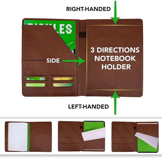 Wundermax Portfolio Binder - 12.8 x 9.8 x 0.6 Inch Vegan Leather Padfolio for Women and Men w/Notepad, Pockets for Tablet, Resume and Documents - Brown - Image 6