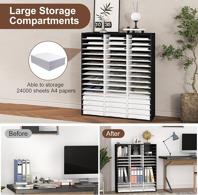 EasyPAG Wooden Literature Organizer with Adjustable Shelves, 48 Compartments Office Paper Organizer Storage 24000 Sheets Letter Size Paper, Student Mailbox for Classroom, Black/White - Image 5