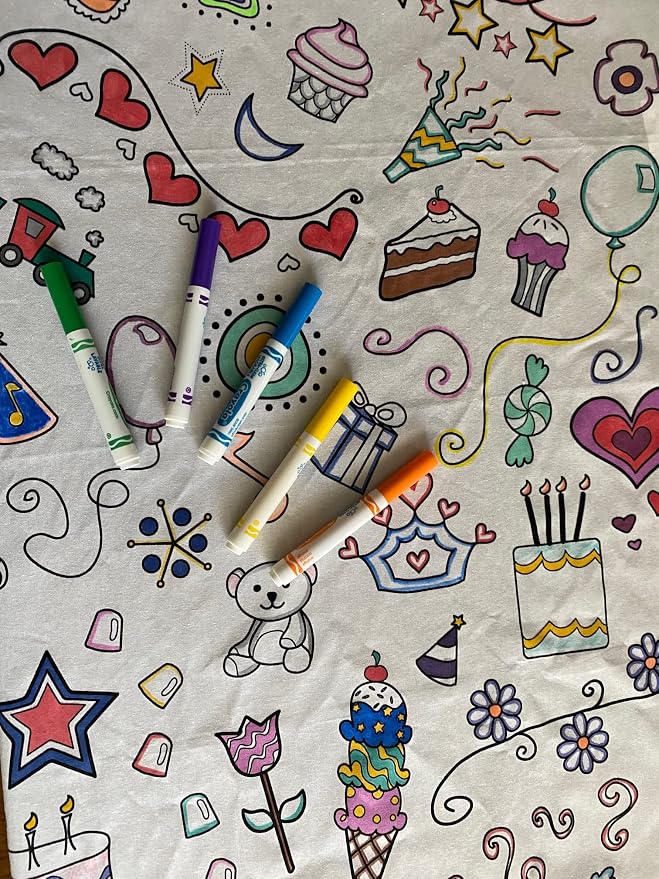 Birthday/Celebration Design – Rectangle Tablecloth 60”X84” - Interactive Coloring Tablecloth for Kids – Poly/Cotton Fabric - Washable and Reusable – DIY Activity for Children & Adults by TheColoringTable