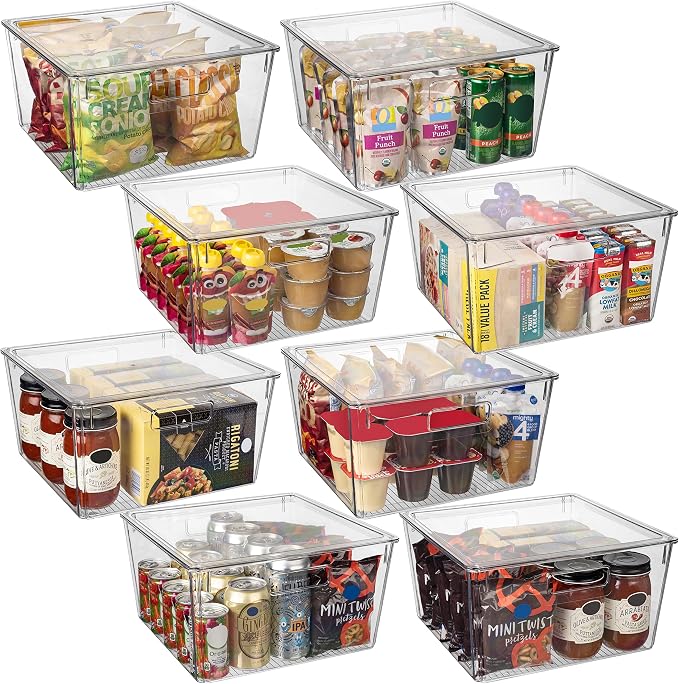 ClearSpace Plastic Storage Bins with Lids, Pantry Organizer, XL, 8 Pack | Plastic storage bins with lids for pantry organization and refrigerator storage by ClearSpace