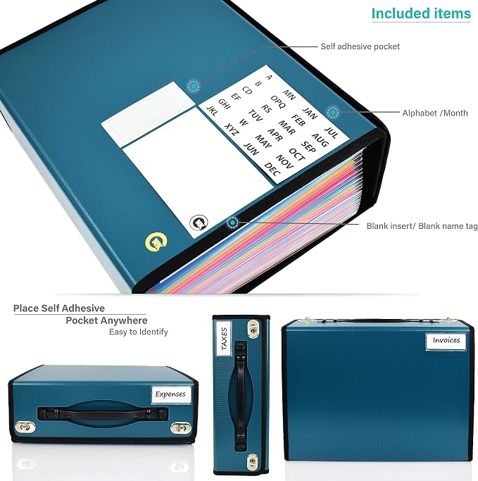 CNK Accordion File Folders with 24 Pockets Organizer for Document Paper Storage Folder Documents Expanding Binder Folio Pocket Receipt Filing Expandable Files Dividers Labels Letter Durable Handle - Image 5