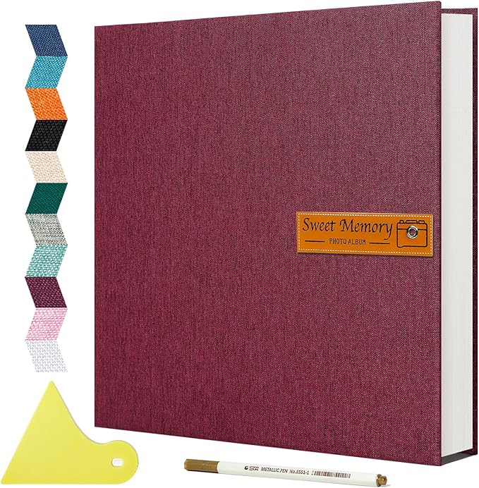Spbapr Large Photo Album Self Adhesive Magnetic Scrapbook,DIY Scrapbook Album for 4x6 5x7 8x10 Picture,60 Pages Linen Cover Memory Book for Wedding Family Baby Pets, with Metallic Pen and Scraping by Spbapr