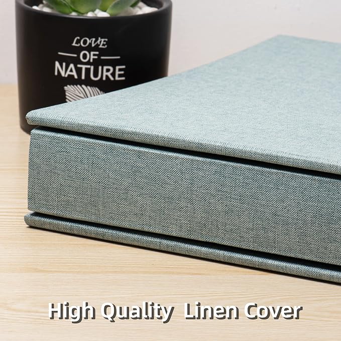 Large Photo Album Self Adhesive 4x6 5x7 3x5 8.5x11 Scrapbook Magnetic Album DIY Scrap Book Length 13 x Width 12.8 (Inches) 120 Sticky Pages Linen Cover DIY Photo Album (Green) - Image 5