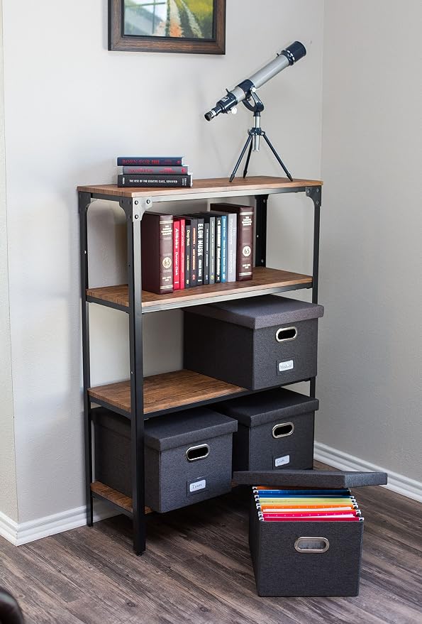 Internet's Best Collapsible File Storage Organizer with Lid - Decorative Linen Filing & Storage Office Box – Hanging Letter/Legal Folder – Home Office Bins Cabinet – Charcoal Container - 6 Pack - Image 2