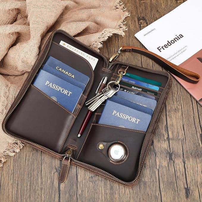 Polare Full Grain Leather Family Travel Passport Wallet and Documents Organizer RFID Blocking Case Holder Fits 6 Passports for Men and Women - Image 2