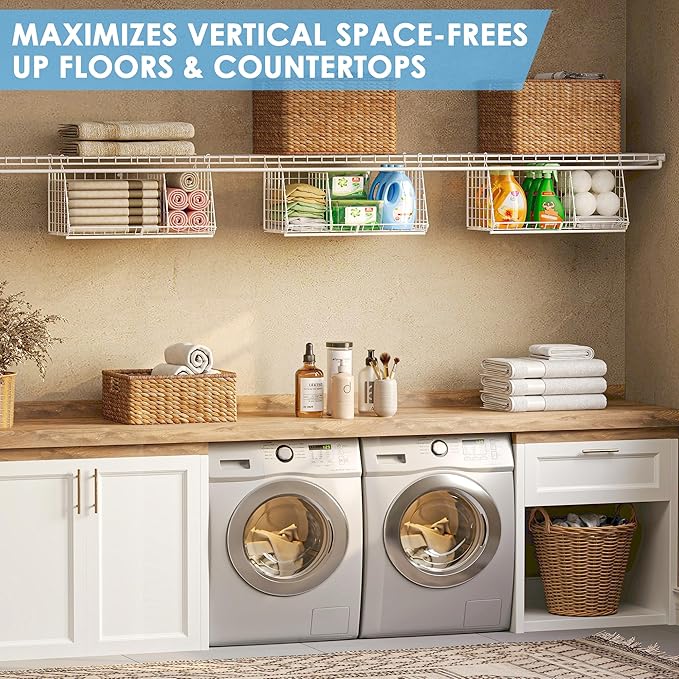 23.62” Extra-Long Under-Shelf Hanging Laundry Basket Organizer, 3-Pack Space-Saving Laundry Organizer, Fits Wire Shelving (Rod Diameter < 0.38”), Modular with Dividers for Custom Laundry Organization - Image 6