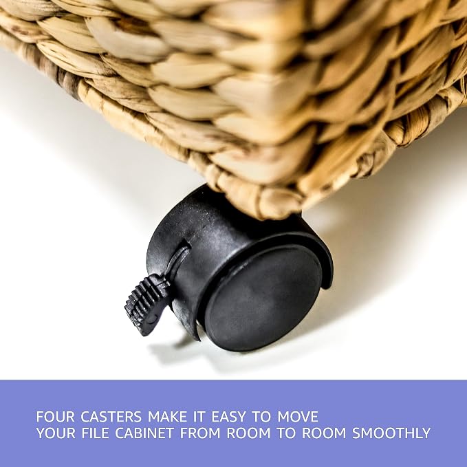 Trademark Innovations Rolling File Box Wicker File Cabinet Hanging File Baskets Water Hyacinth Storage Basket - Image 3