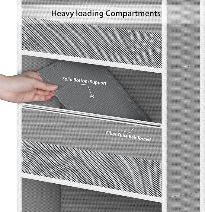 Univivi Fabric Over Door Hanging Organizer for Baby Nursery, Grey, 6-Shelf | Door Storage with Large Capacity Breathable Mesh Pockets, Over the Door Organizer for Baby Essential, Bedroom and Dorm - Image 5