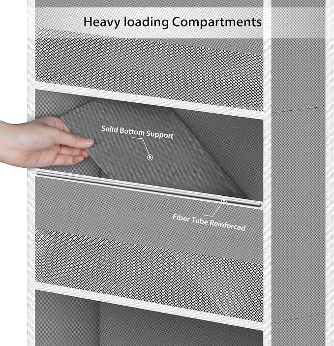 Univivi Fabric Over Door Hanging Organizer for Baby Nursery, Grey, 5-Shelf | Door Storage with Large Capacity Breathable Mesh Pockets, Closet Organizers and Storage for Baby Essential, Bedroom and Dorm - Image 5