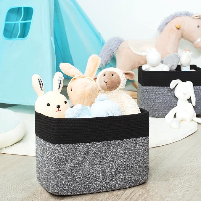 3-Pack Storage Baskets for Shelves, Playroom and Classroom Storage Basket, Book Basket, Decorative Storage Cube Bins, Woven Closet Organizers, Pantry and Shoe Organizer, Black Grey Mix - Image 6