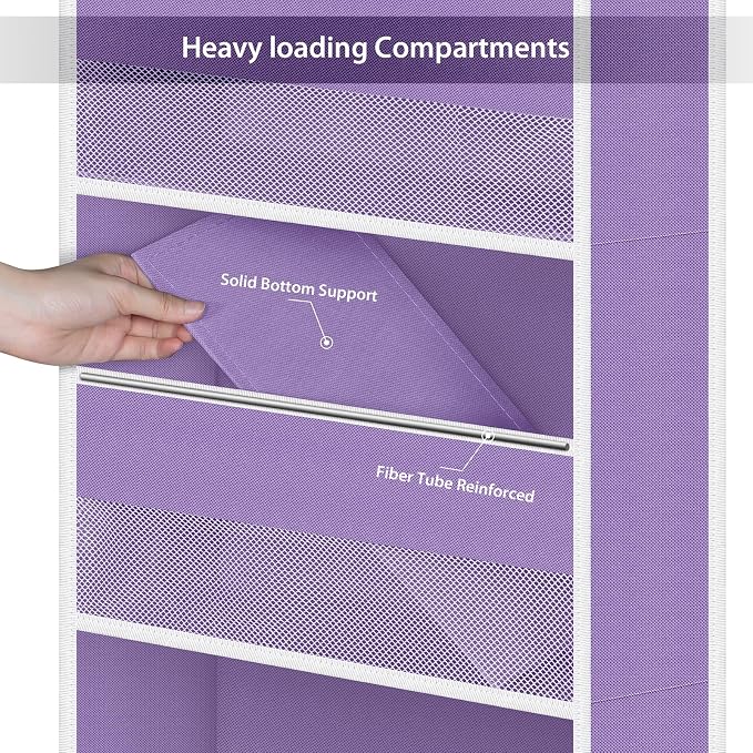 Univivi Fabric Over the Door Organizer for Baby Nursery, Purple, 5-Shelf | Door Storage with Large Capacity Breathable Mesh Pockets, Over Door Hanging Organizer for Baby Essential, Bedroom, and Dorm - Image 5