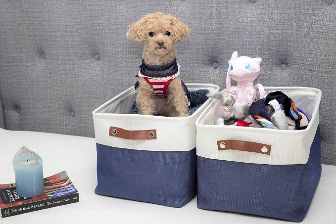 DECOMOMO Storage Bins, Extra Large Fabric Storage Baskets for Shelves 3Pack | 15.8 x 12.5 x 10 inches Decorative Linen Closet Organizers (Navy Blue & White) - Image 8