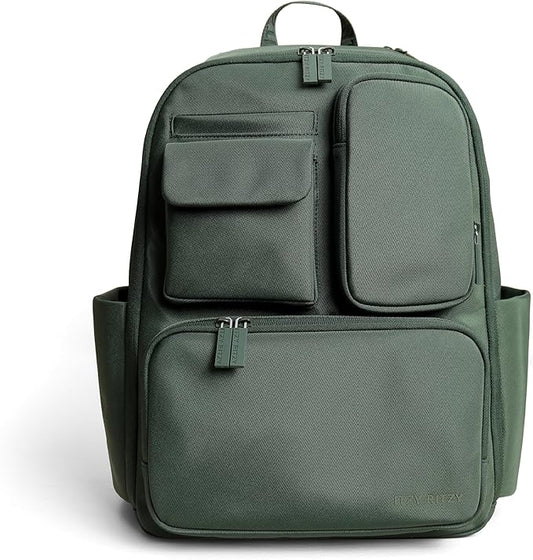 Itzy Ritzy Utility Diaper Bag Backpack, 17 Pockets w/Changing Pad (Green) | Travel-Ready Diaper Backpack with 2 Insulated Bottle Holders, Laptop Compartment, Trolley Sleeve, Straps, and Changing Pad by Unknown