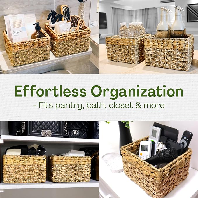 Small Wicker Storage Basket, Set of 2, 8 x 7 x 5.5 Inches | Natural, Woven Baskets for Organizing Living Room, Pantry, Shelves, Wicker, Decorative, Storage, Small - Image 8