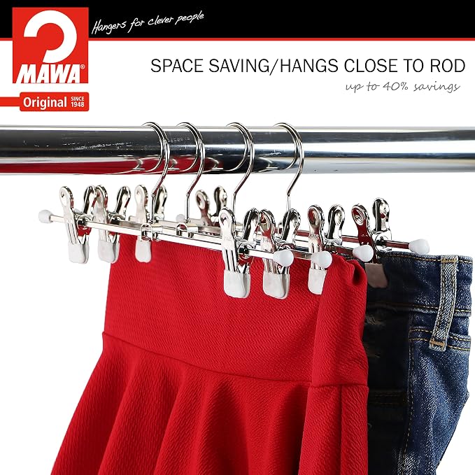 Mawa by Reston Lloyd Space-Saving Clothes Hanger for Pants and Skirts with Two Non-Slip Clips, Style K/30D, 12-Inch, Set of 12, White - Image 3