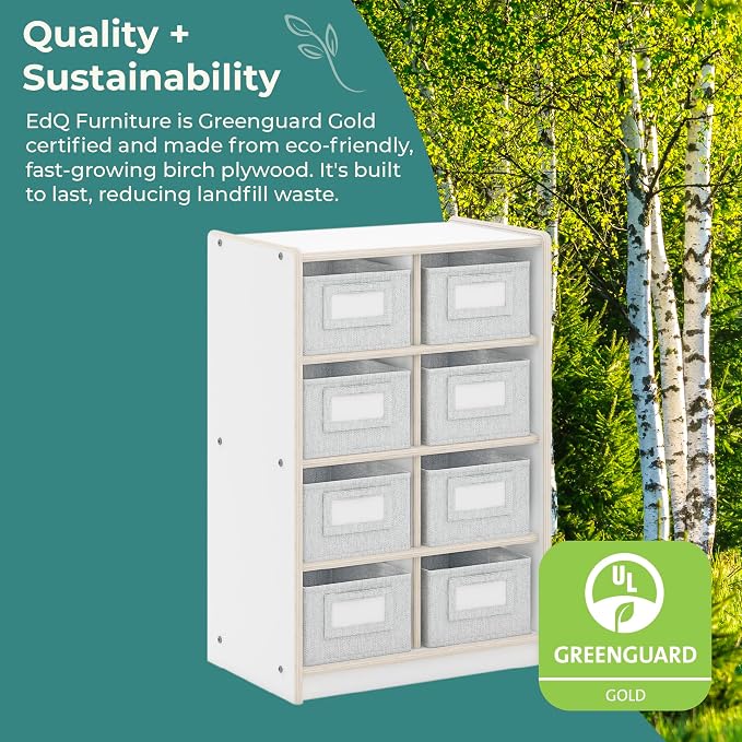 Guidecraft EdQ Cubby Toy Storage Organizer w/ 8 Fabric Bins - White: Wooden Organizer Cabinet for School and Home, Teacher's Book Cubby and Toy Shelf | Kids Toy Organization for Playroom and Bedroom - Image 6