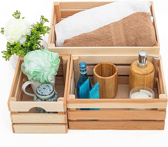 VINTAYARD Rustic Wood Crates for vintage decorative display, Nesting Crate set for storage and farmhouse style decor, wooden boxes made from 100% Wood (Natural Cedar, Nested Set of 3) - Image 3