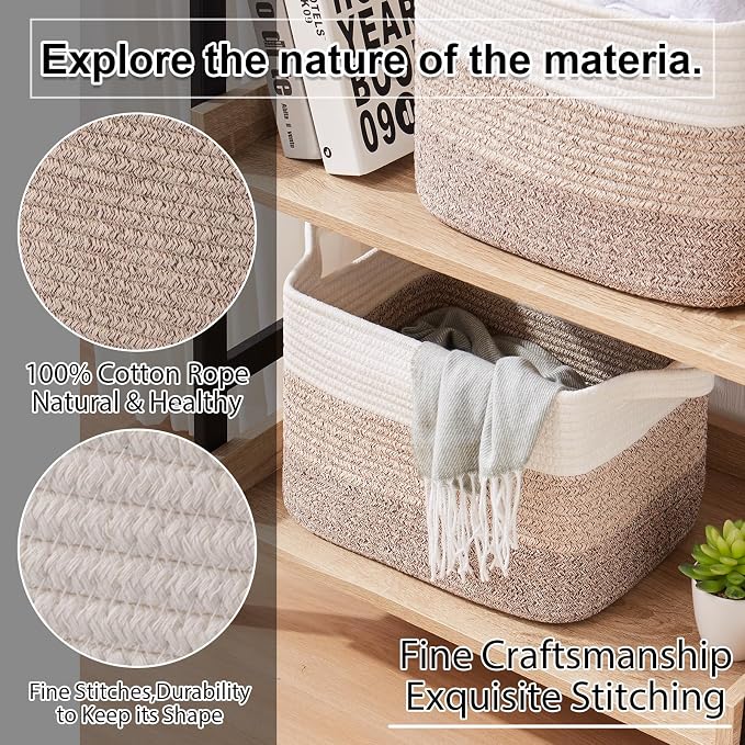 OIAHOMY Storage Basket, Woven Baskets for Storage, Cotton Rope Basket for toys,Towel Baskets for Bathroom - Pack of 3, Gradient Yellow - Image 6
