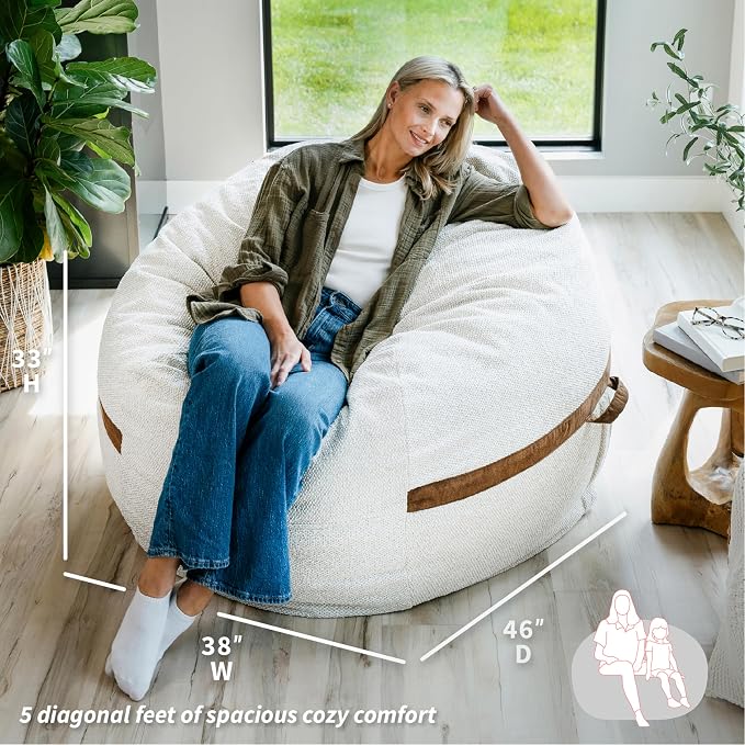 Big Joe Fuf 5Ft Oversized Foam Bean Bag Chair with Removable Cover for Kids, Teens, Adults, Sandstone Textured Boucle, 5 Foot Large Reading and Gaming Seat | Premium Shredded Foam Filled, Textured Boucle, Adult-Sized Comfortable Seating, Supports Up to... - Image 3