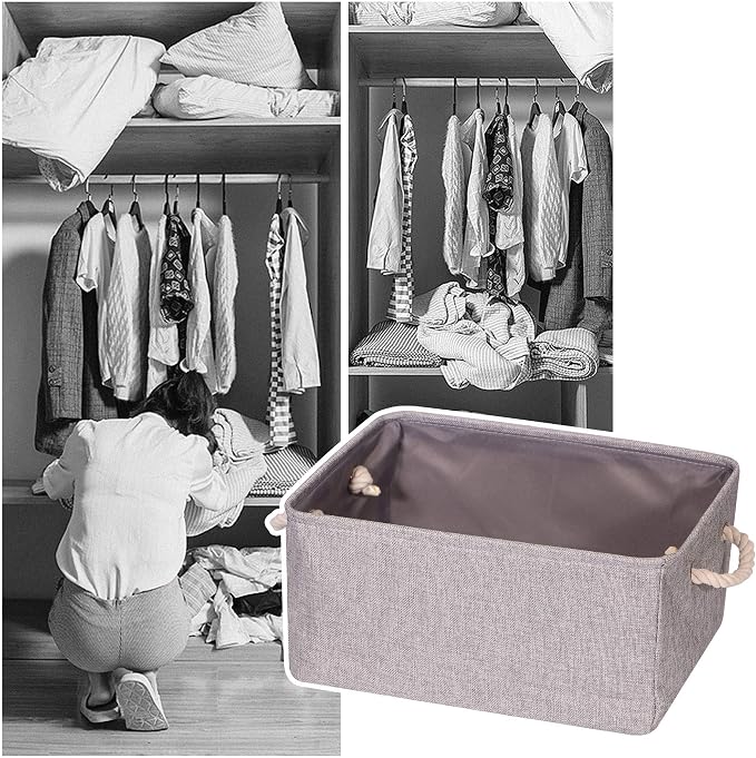 TENABORT 5 Pack Large Storage Basket Bin, Foldable Storage Cube Box Canvas Fabric Collapsible Organizer with Handles for Closet Home Office Clothes Shelf, Grey - Image 6