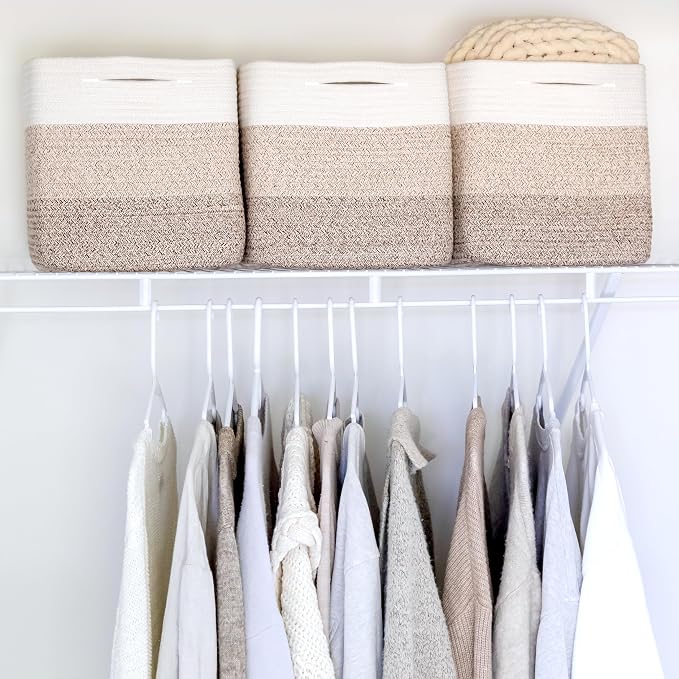 NaturalCozy Storage Cubes 11 Inch Cotton Rope Woven Baskets for Organizing, 3-Pack | Cube Storage Bin | Square Storage Baskets for Shelves Organizer, Classroom, Kids Toy Bins, Closet, Baby Nursery - Image 5
