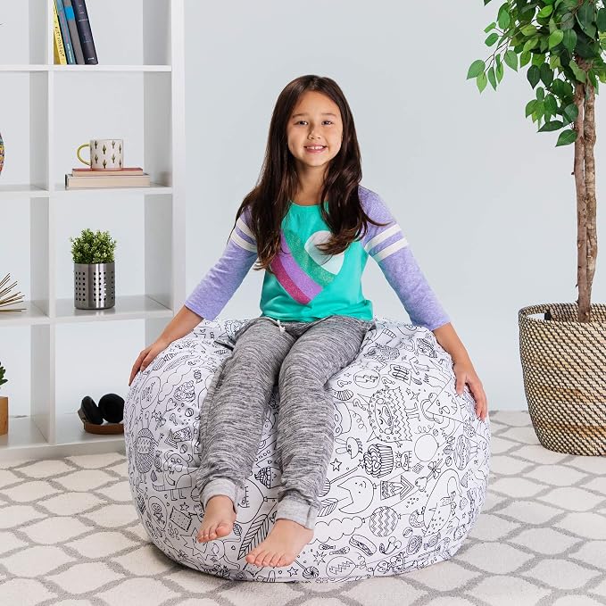 Posh Stuffable Kids Stuffed Animal Storage Bean Bag Chair Cover - Childrens Toy Organizer, Large 38" - Canvas Fun Creatures Coloring Fabric - Image 2