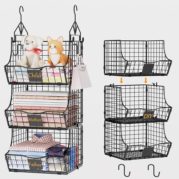 Hanging Closet Organizers and Storage, 5 Tier Closet Shelf Clothes Organizer with 2 S-Hooks, Multi-Functional Iron Wire Baskets, for Clothing, Sweaters, Handbags, Hat, Canned by Unknown