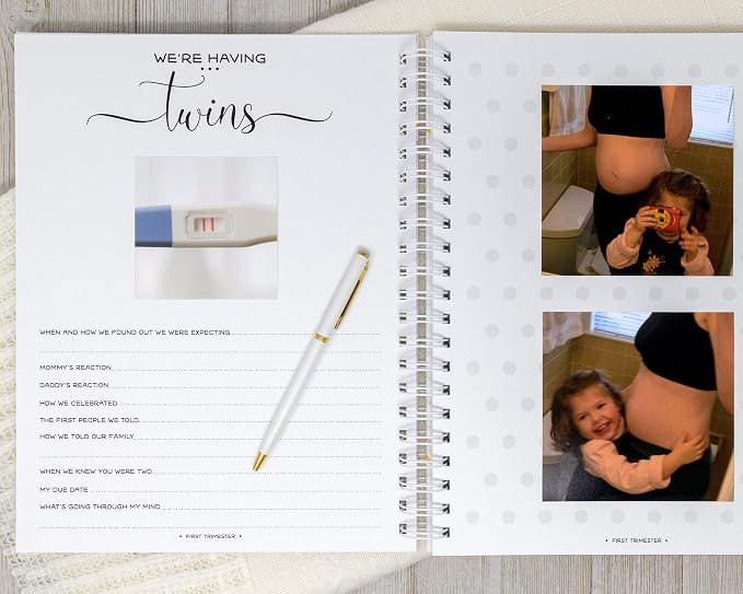 Personalized Twin Pregnancy Journal - Hardcover Pregnancy Memory Book Customized with Babies’ Names, Nicknames or Phrase - Prompted Journal for New Moms (Gray Hearts) - Image 4