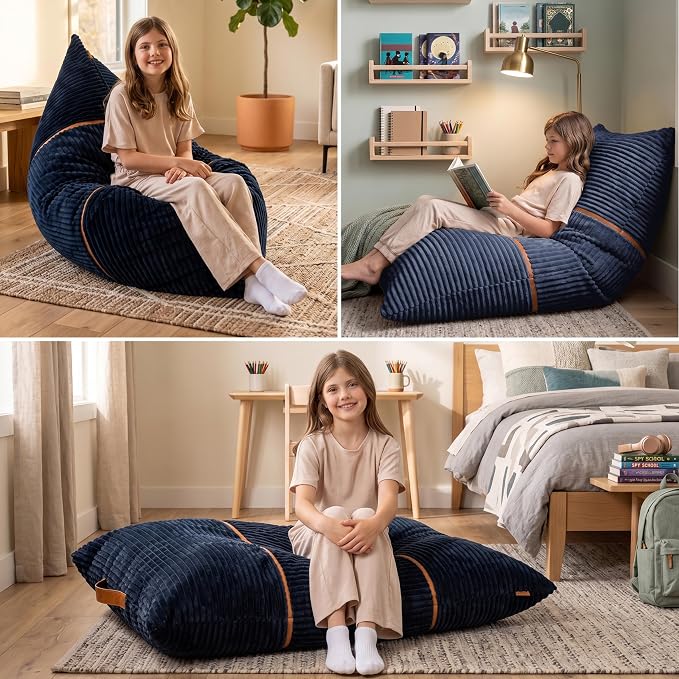 Big Joe Turnabout 3-in-1 Convertible Kids Bean Bag Chair, Midnight Blue - Image 3