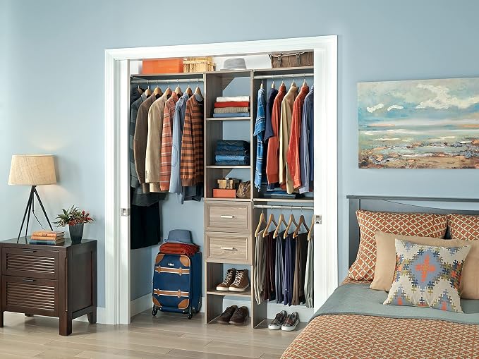 ClosetMaid SuiteSymphony Wood Closet Organizer Starter Kit with Tower and 3 Hang Rods, Shelves, Adjustable, Fits Spaces 4 – 9 ft. Wide, Natural Gray - Image 10