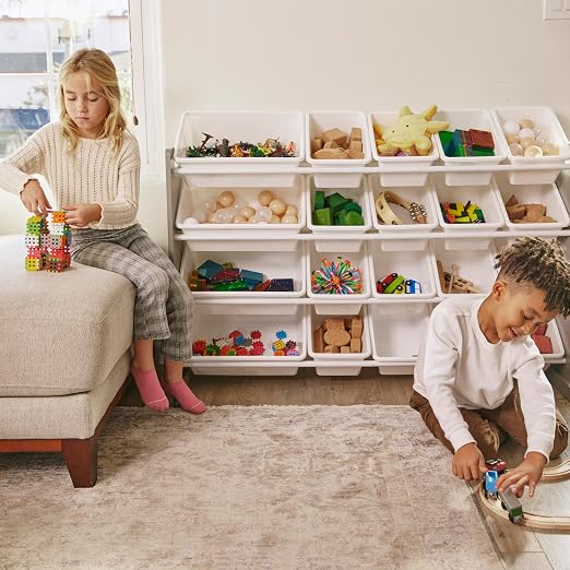 ECR4Kids 4-Tier Organizer with 20 Removable Plastic Bins, 4x5, Toy Storage, Grey/White | Durable plastic bins, MDF panels, steel frame, GREENGUARD Gold Certified, 72 lb capacity, anti-tip kit, playroom/classroom - Image 8