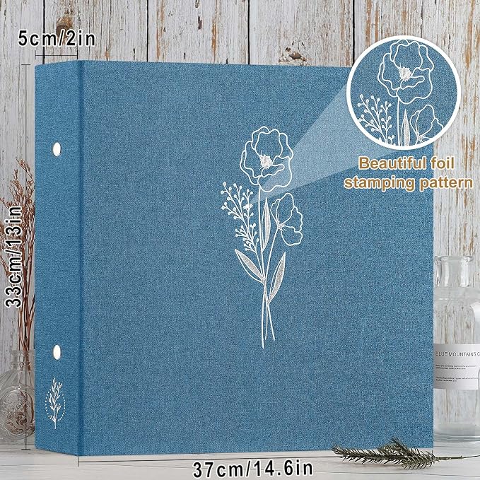 Lanpn 12x12 inch Scrapbook Photo Album, Linen Cover Archival Acid Free Top Load 3 Ring Binder Folder Photo Book 12 x 12 with 30 Plastic Sleeves 60 Pages (Blue) - Image 2