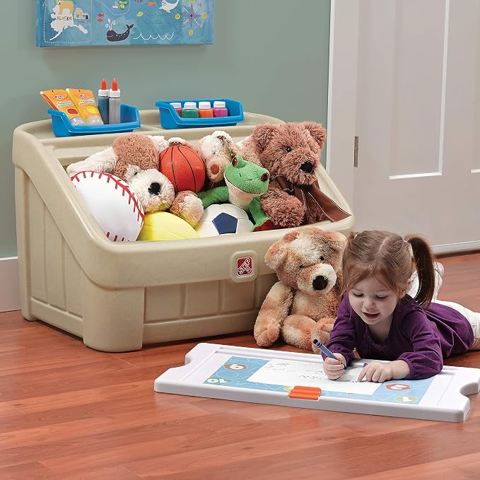 Step2 2-in-1 Toy Box & Art Lid, Kids Toy Storage Bin & Organizer, Easel & Chest in One, Made of Durable Plastic, For Toddlers 2+ Years Old, Tan - Image 4