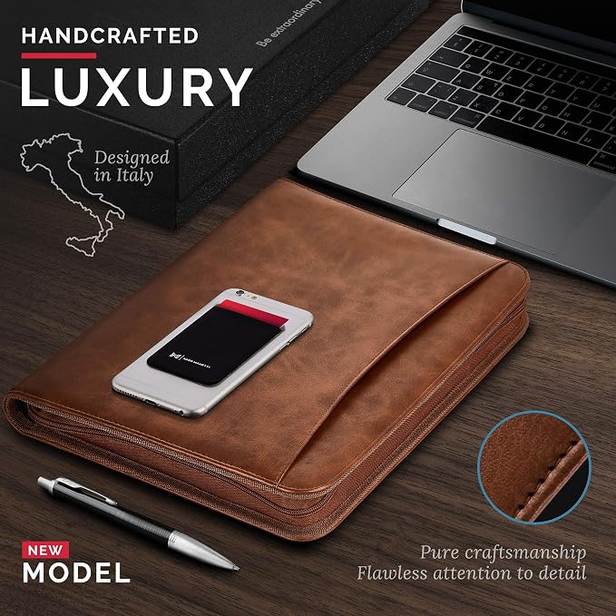 NERO MANETTI- Zippered Vegan Leather Padfolio/Portfolio Pad Holder-Business PU Leather Notepad Folder for Resumes, Interviews, iPad/Tablet, Phone, Legal Pad Notebook Executive Binder for Women, Men - Image 8