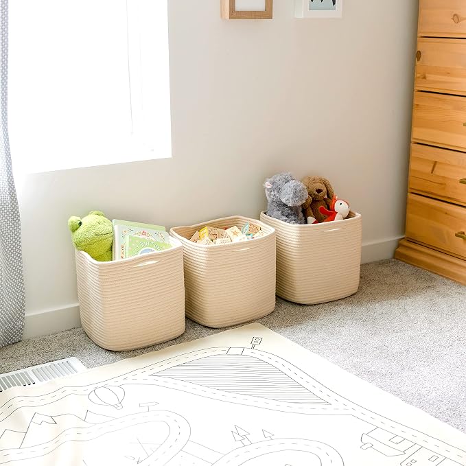 NaturalCozy Storage Cubes 11 Inch Cotton Rope Woven Baskets for Organizing, 3-Pack | Cube Storage Bin | Square Storage Baskets for Shelves Organizer, Classroom, Kids Toy Bins, Closet, Baby Nursery - Image 7