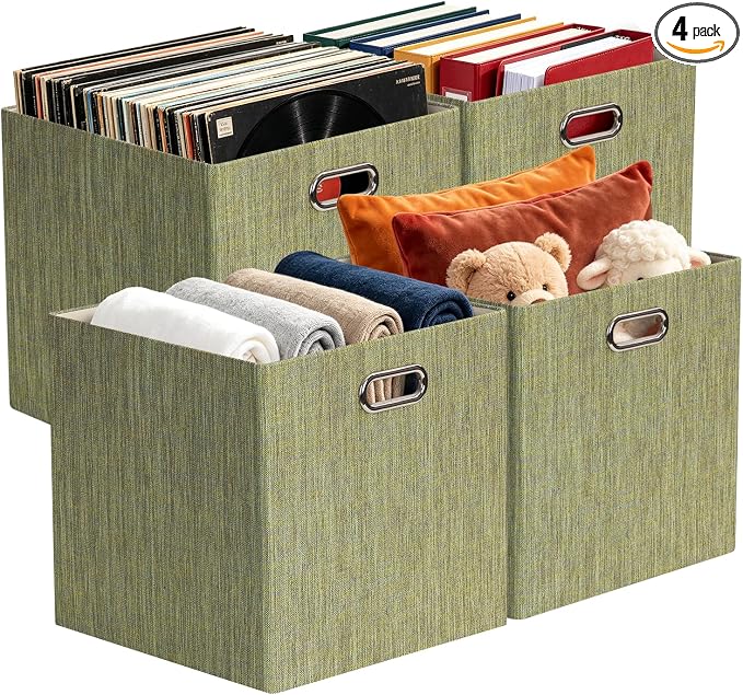 Posprica Storage Cubes, 13 x 13 x 13 Inches Fabric Bins with Double Handles | Cubes Basket Containers, For Shelf Cabinet Bookcase, Closet Organizers for Shelves, Foldable, Yellow/Brown Mixed, Set of 4 by Posprica