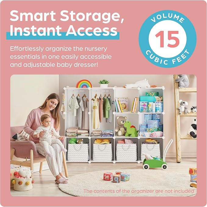 Baby Closet Organizer for Nursery: Durable Baby Wardrobe for Closet - Customizable Baby Dresser Amoire Shelves - Waterproof Shelf Clothes Organizer w/Wall Fixation (White) - Image 2