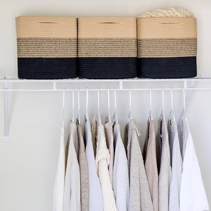 NaturalCozy Storage Cubes 11 Inch Cotton Rope Woven Baskets for Organizing, 3-Pack | Cube Storage Bin | Square Storage Baskets for Shelves Organizer, Classroom, Kids Toy Bins, Closet, Baby Nursery - Image 4