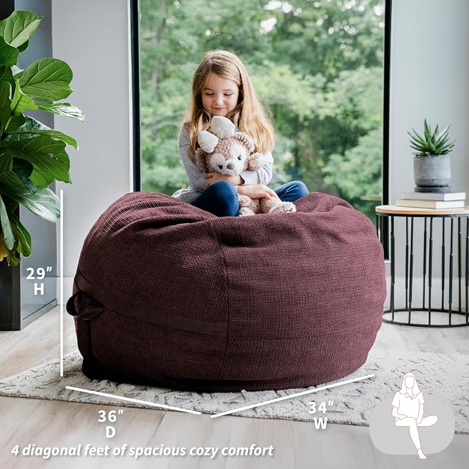 Big Joe Fuf 4Ft Foam Bean Bag Chair with Removable Cover for Kids, Teens, Merlot Cloudweave, 4 Foot Large Reading and Gaming Seat | Premium Shredded Foam Filled, Cloudweave, Adult-Sized Comfortable Seating, Supports Up to 300 lbs - Image 3