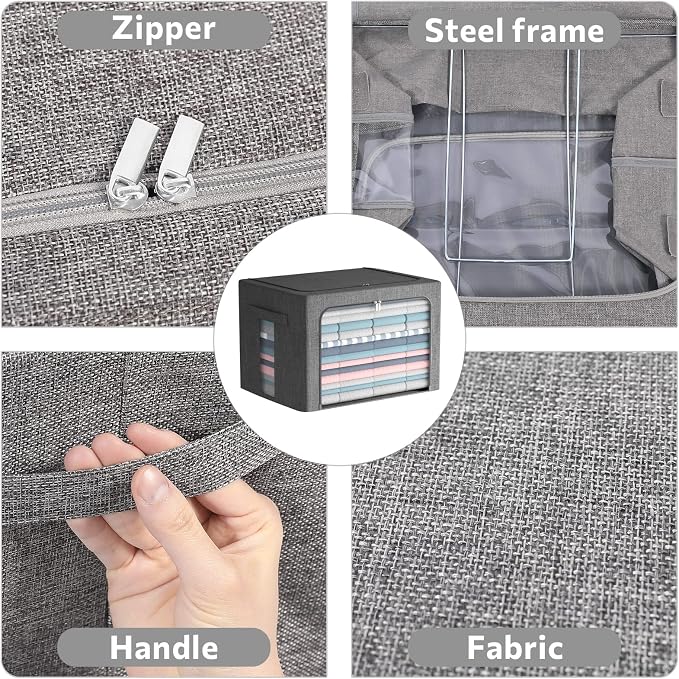 FHSQX 2 Pack Clear Window Storage Bins Large Foldable Fabric Storage Bins Boxes for Clothes Stackable Organizer Set with Carrying Handles19.7X 15.7X 12.6 Inches - Image 2